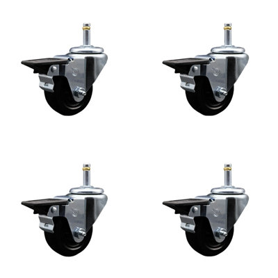 Hard Rubber Wheel Swivel 7/16" Grip Ring Stem Set with Brake