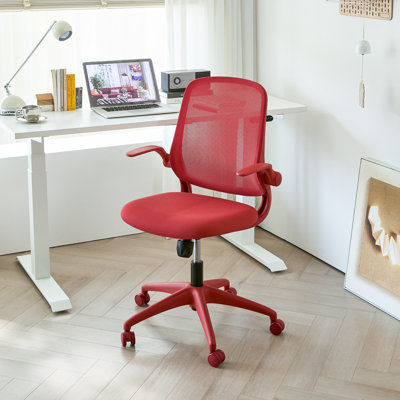 Ergonomic Mesh Task Chair with 90° Flip-Up Arms and High-Density Cushion, Red