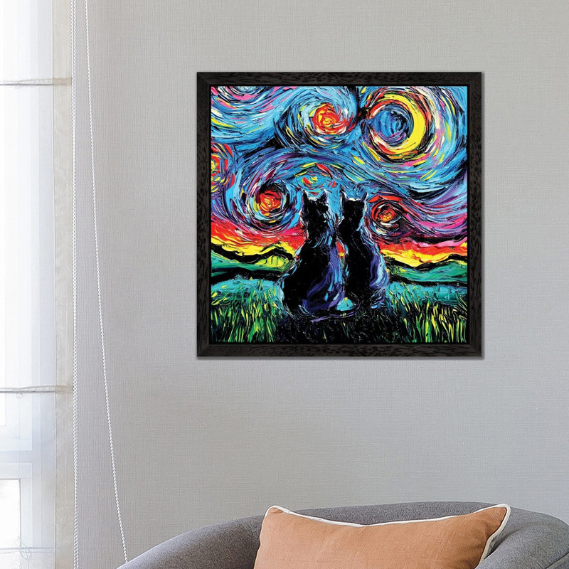 Van Gogh's Cats by Aja Trier - Painting on Canvas, Black Framed, 66.04 cm H x 66.04 cm W