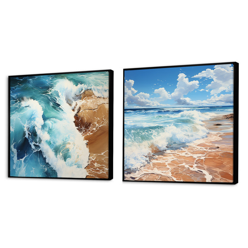 Beach Photo Oceanic Rhythms XI - ensemble de 2 carrés de plage, Cadre flottant noir, H 16 po x l 33 po