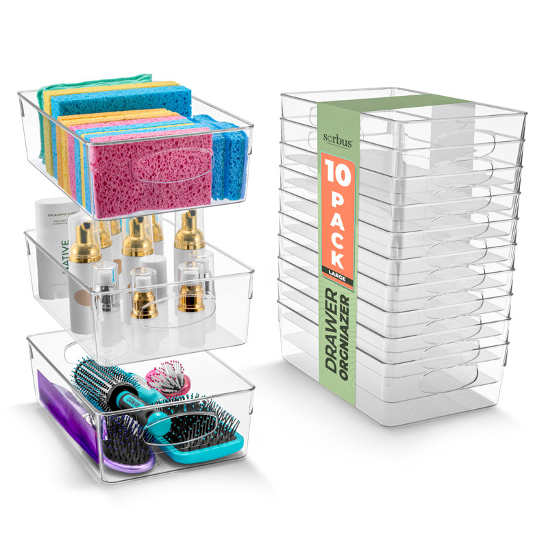  Ensemble de 10 grands bacs de rangement en plastique transparent Sorbus, H 3,25 po x l 7 po x P 11 po
