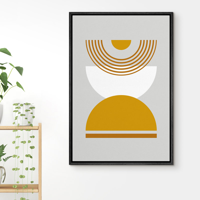 Motif abstrait de style Mid-Century Boho, inspiré du soleil et des formes abstraites - cadre flottant sur toile, Cadre noir