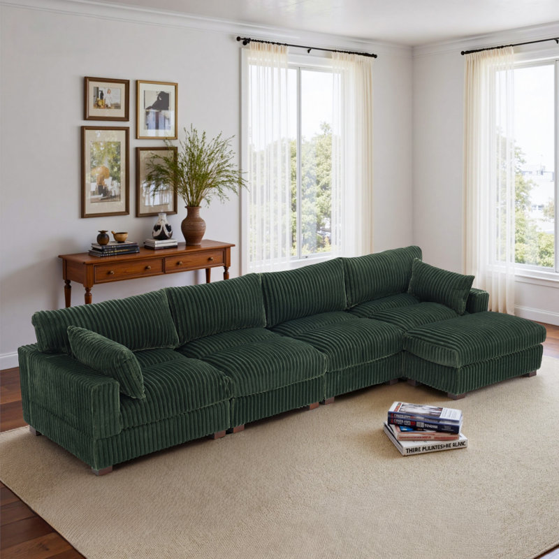 Canapé modulaire réversible 5 pièces en fausse fourrure de lapin, Vert, H 34,64 po x l 148,03 po x P 64,18 po