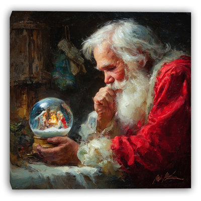 «Santa Reflecting with Snow Globe», art mural sur toile tendue