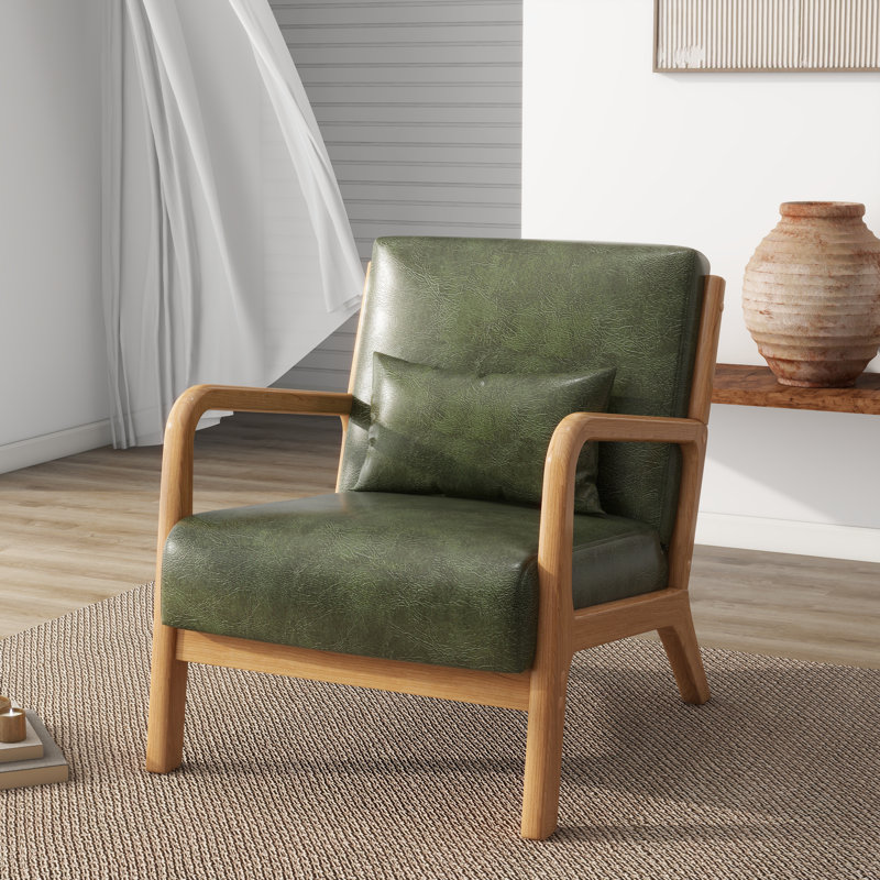 Chaise d'appoint rembourrée en similicuir de 25,8 po de large avec un coussin supplémentaire Jyrin, Bois brun foncé