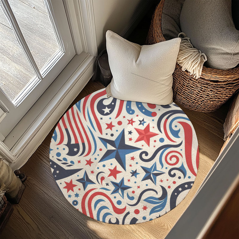Star-Spangled Design Braided Rug, Round 5'