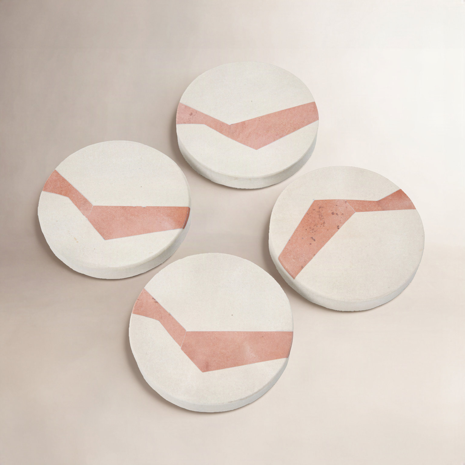 Devi Stone Round Coaster Set, White/Pink
