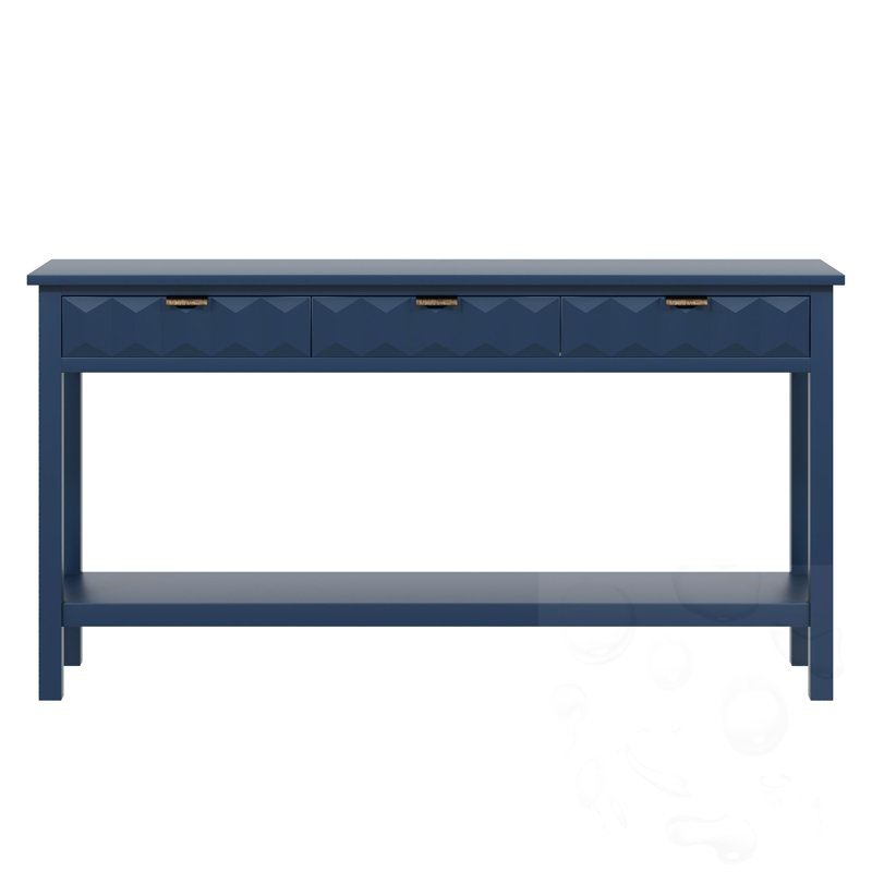 Modern Console Table With 3 Drawers And Honeycomb-Patterned Fronts