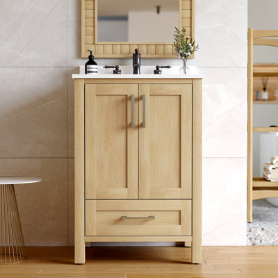 24" Bathroom Vanity With Bombay White Engineered Stone Countertop, Backsplash, And Ceramic Basin Single Sink