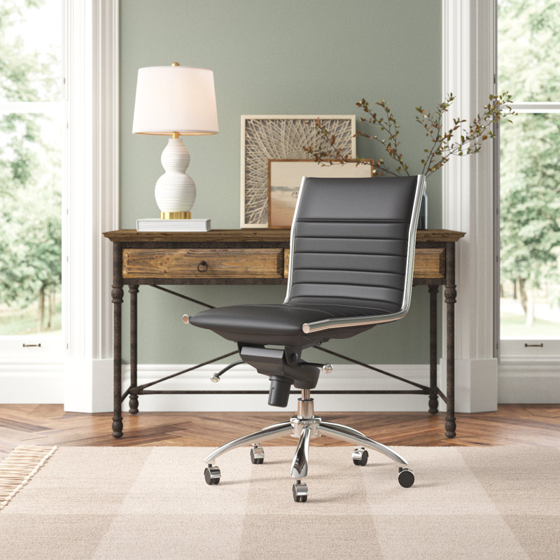 Naida Faux Leather Swivel Task Chair, Black Faux Leather, No