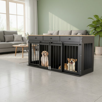 The Double-Door Design With A Removable Partition Allows For Flexible Accommodation Of 1-2 Small/Medium/Large Dogs, Ensuring Easy Entry And Exit.
