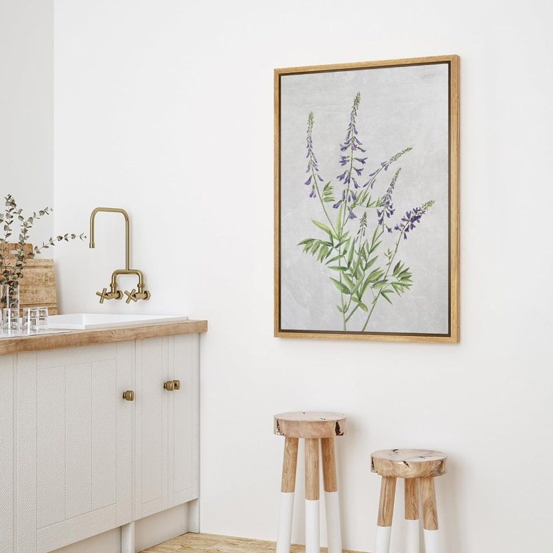 Vibrant, fleur sauvage mauve, gris, lavande, nature morte, art moderne, botanique, floral sur toile, Cadre naturel flottant