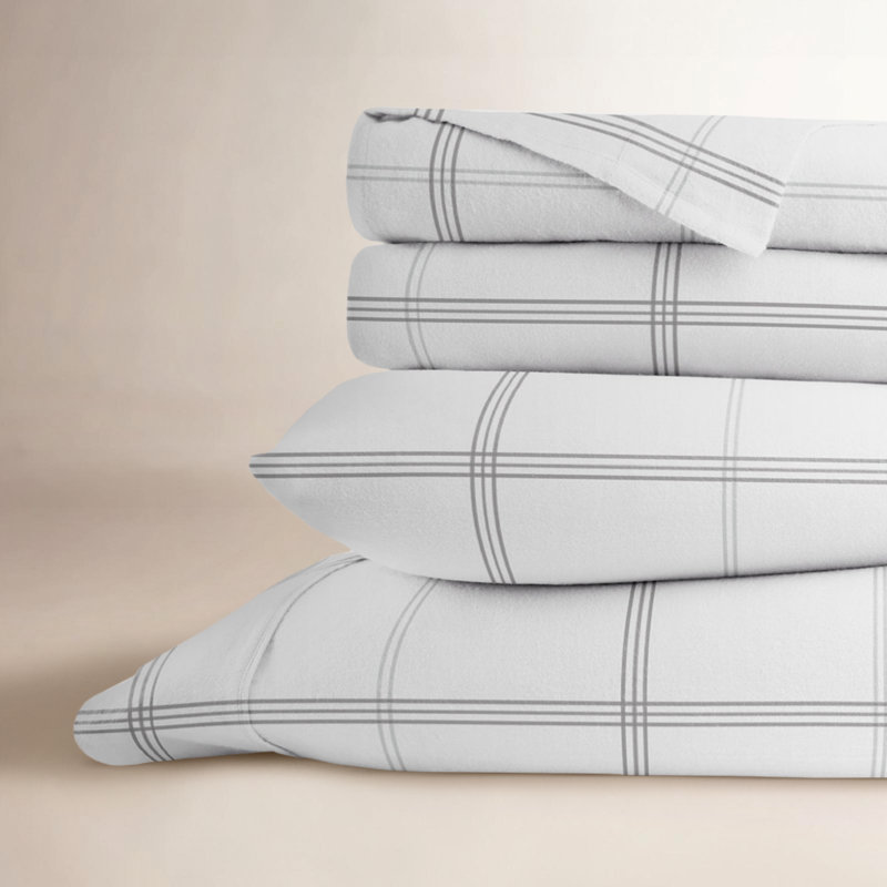 Isabela Cozy Cotton Flannel Plaid Sheet Set, Queen Sheet Set + Fitted Sheet + 2 Pillowcases