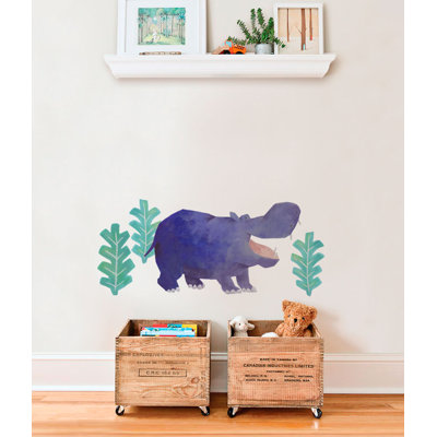 Décalcomanie murale hippopotame animaux sauvages, feuilles tropicales Barcroft