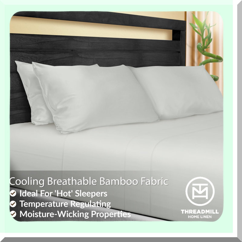 Cooling Bamboo Silk Pillowcase Set - Standard Size 2 Pack, Soft Breathable Pillow Cases with Envelope Closure for Standard Queen Pillows