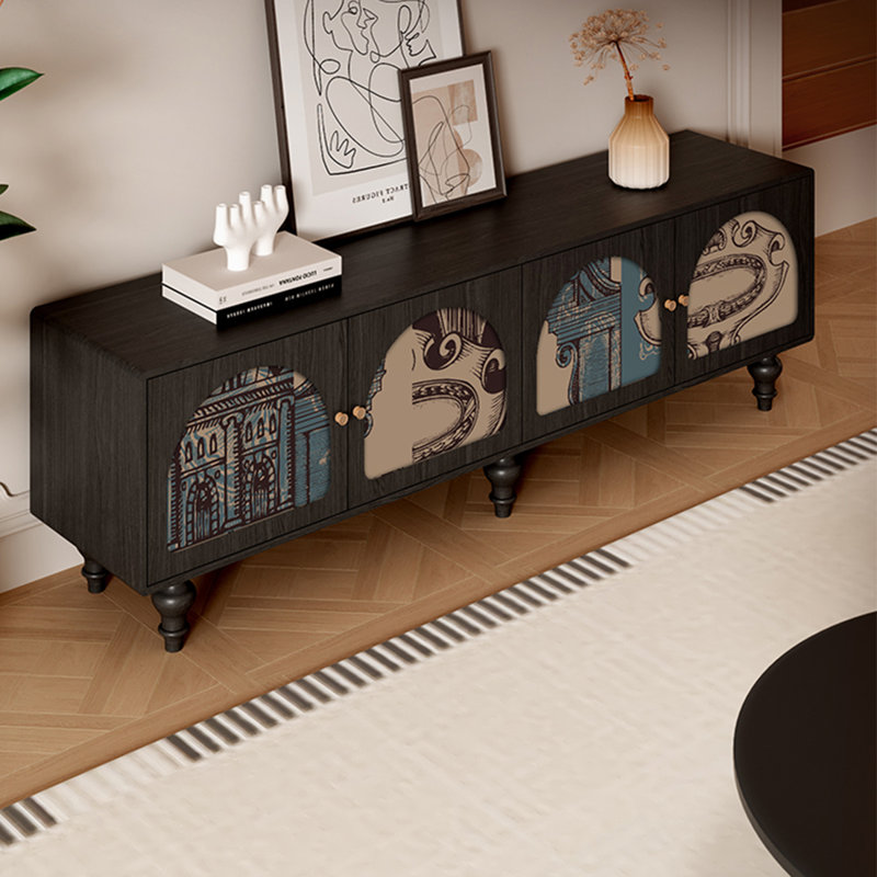 Walnut TV Stand with Solid Wood Legs