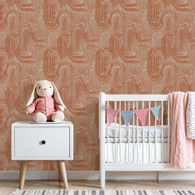 Papier peint adhésif pelez et collez abstrait géométrique terre cuite chaude beige Papier peint amovible auto-adhésif mural pour armoires de cuisine de chambre à coucher 24 po x 118 po