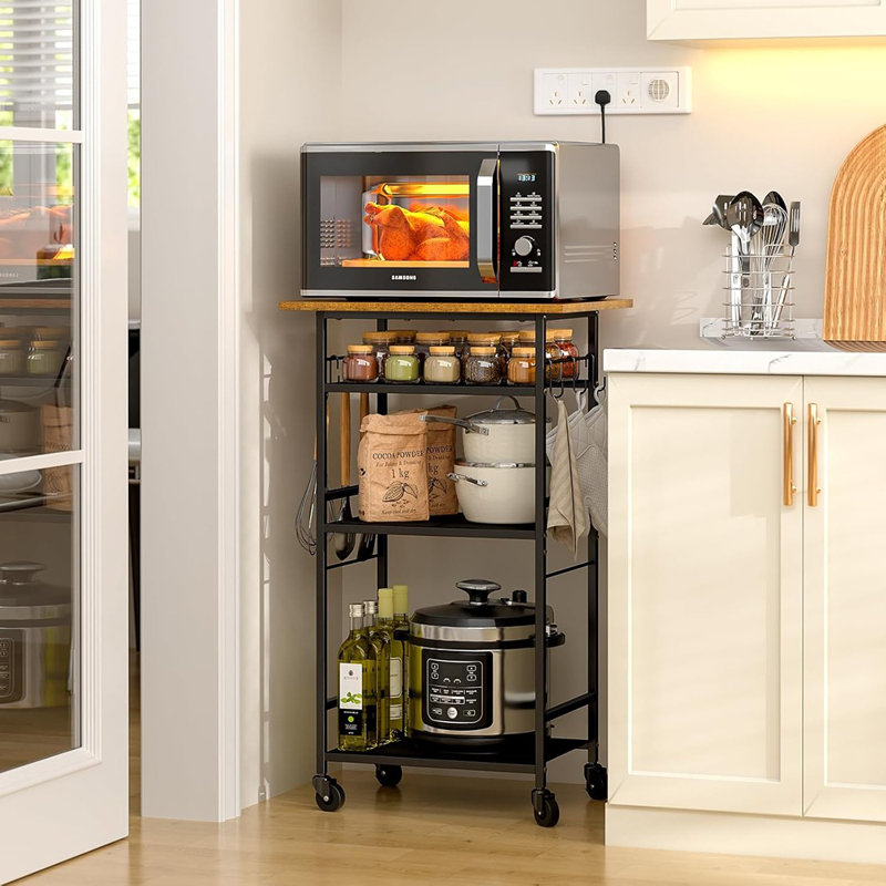 Rolling Kitchen Microwave Cart, 4 Tier Microwave Table Stand Wit...