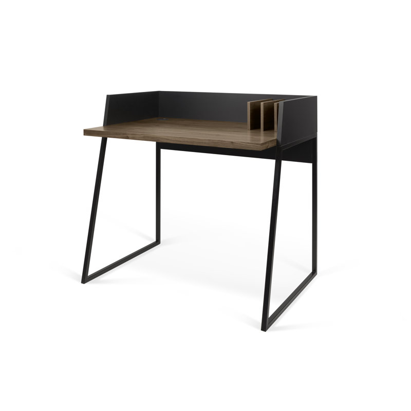Zac Writing Desk, Pure Black Matte with Walnut Veneer