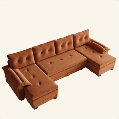 Canapé-lit en U avec lit escamotable, canapé-lit convertible 2 en 1 avec accoudoirs amovibles et ports USB, canapé modulaire surdimensionné avec méridienne pour salon / appartement