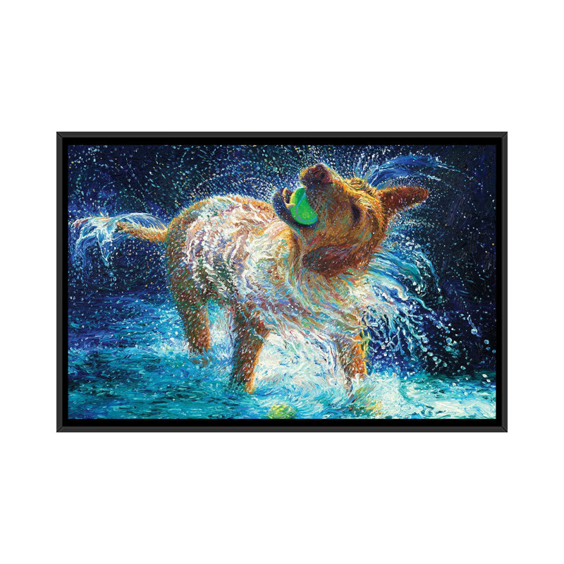 " The Juggler " by Iris Scott, 18" H x 26" W x 1.5" D, Black Framed Canvas