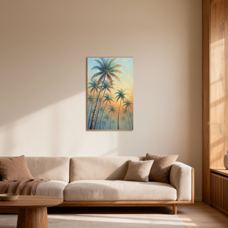 «Plants & Flowers Palm Trees Sunset Sky», reproduction d'art sur toile, H 28 po x l 40 po