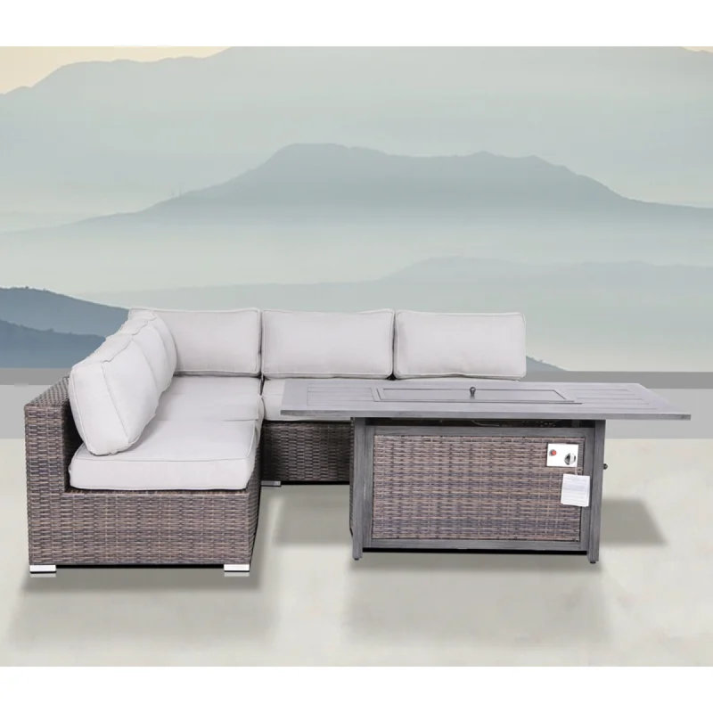 Ensemble de canapé modulaire en rotin 6 pièces avec coussins, ensemble de patio, ensemble de canapé d'extérieur et ensemble modulaire d'extérieur entièrement assemblé