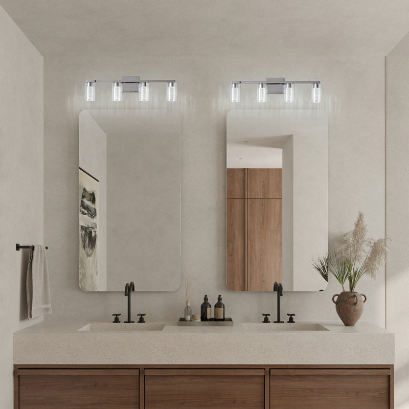 Koki 4 Light Vanity Light Dimmable LED Bathroom Lights Over Mirror Bathroom Lighting, Satin Nickel