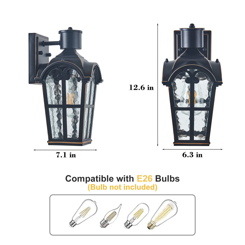 Applique murale d'extérieur 12,6 po Câblé avec ampoule non incluse, Non