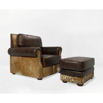 Leather Furniture Contemporary Genuine Leather Armchair and Ottoman Set