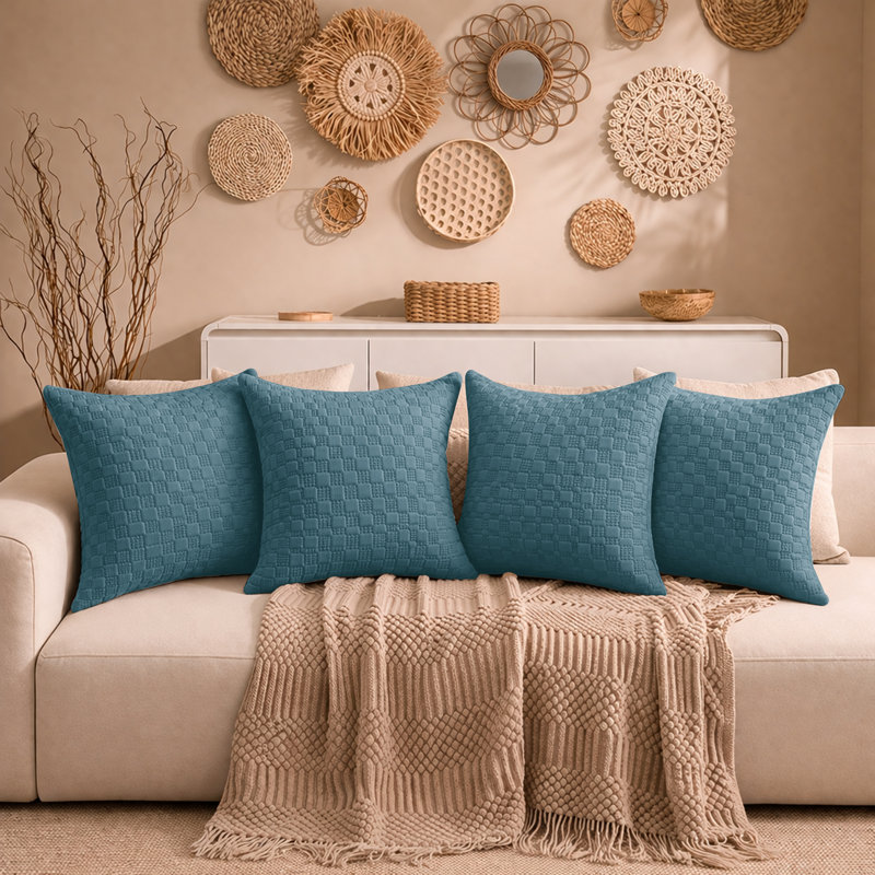 Aspire Homeware Embossed Square Velvet Cushion Covers, TEAL, Pack of 4