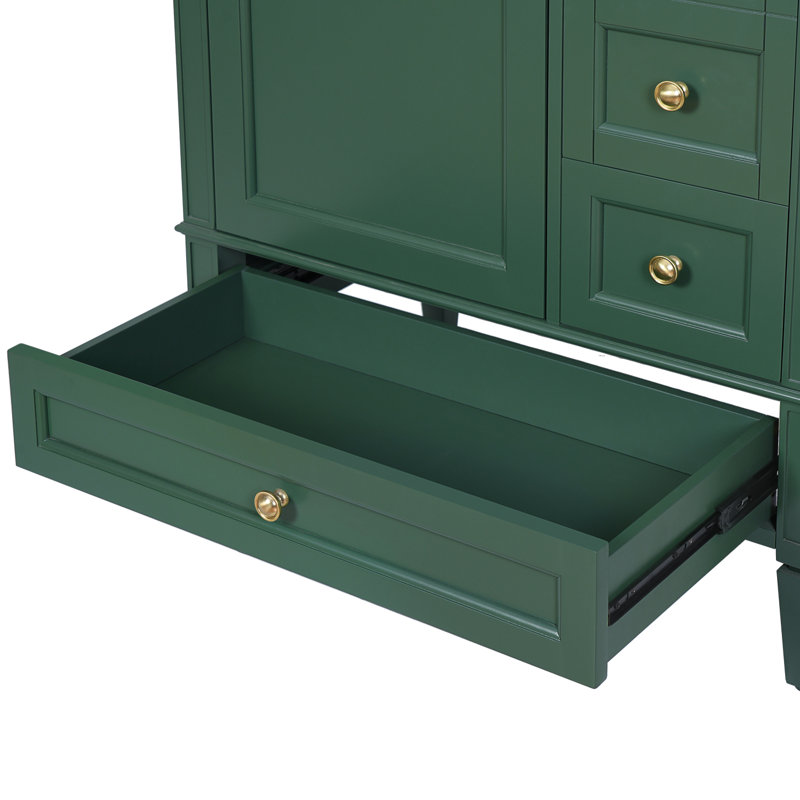 Meuble-lavabo moderne 30 po avec lavabo en céramique, meuble de rangement 3 tiroirs, Vert/doré