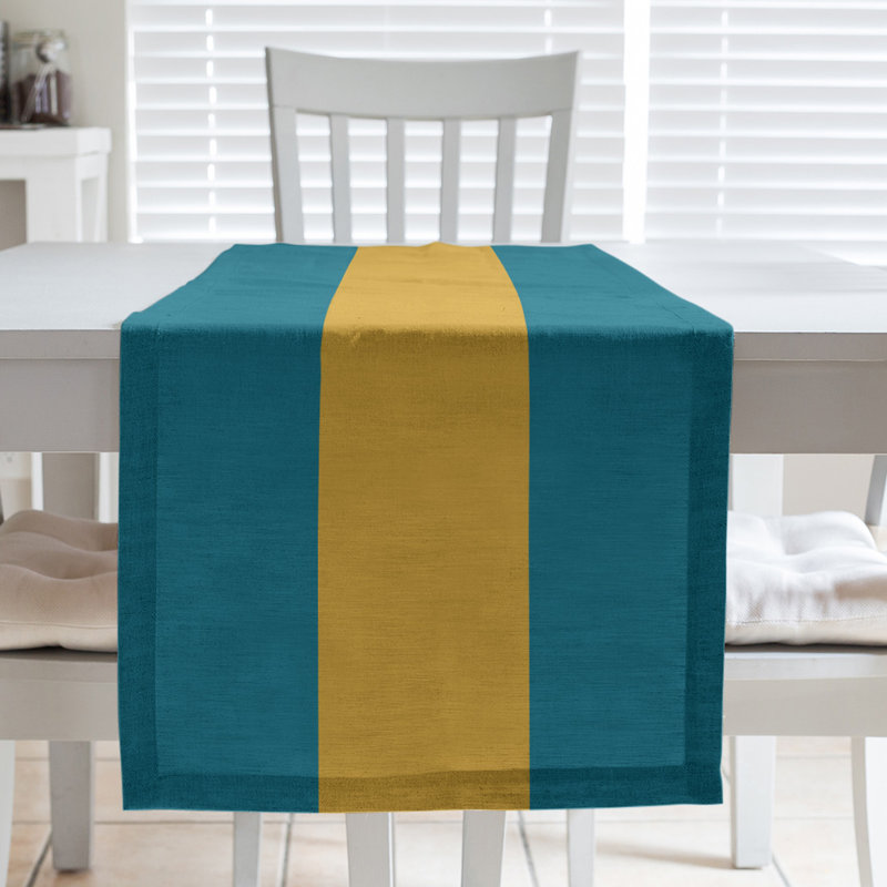 Cleveland Throwback Football Stripes Table Runner, 72" L x 16" W, Cotton Blend, Jacksonville Throwback Football Aqua/Gold