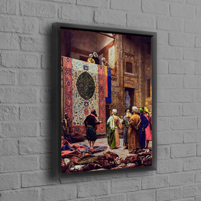 Jean-Leon Gerome Inspired Cairo Rug Market Artwork Reproduction Canvas Print for Wall Decor in Vibrant Colors