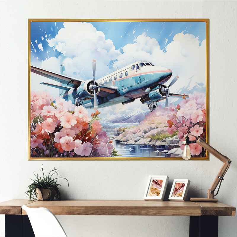 Art floral de l'aviation - impressions sur toile, Cadre flottant doré, H 24 po x l 32 po x P 1 po