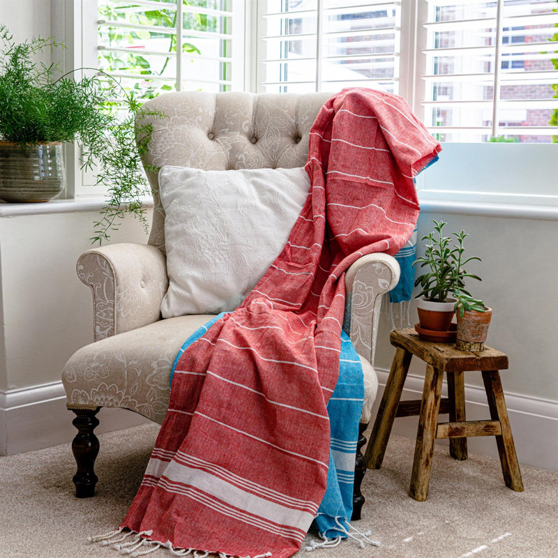 100% Cotton Bath Towel, Blue/Red