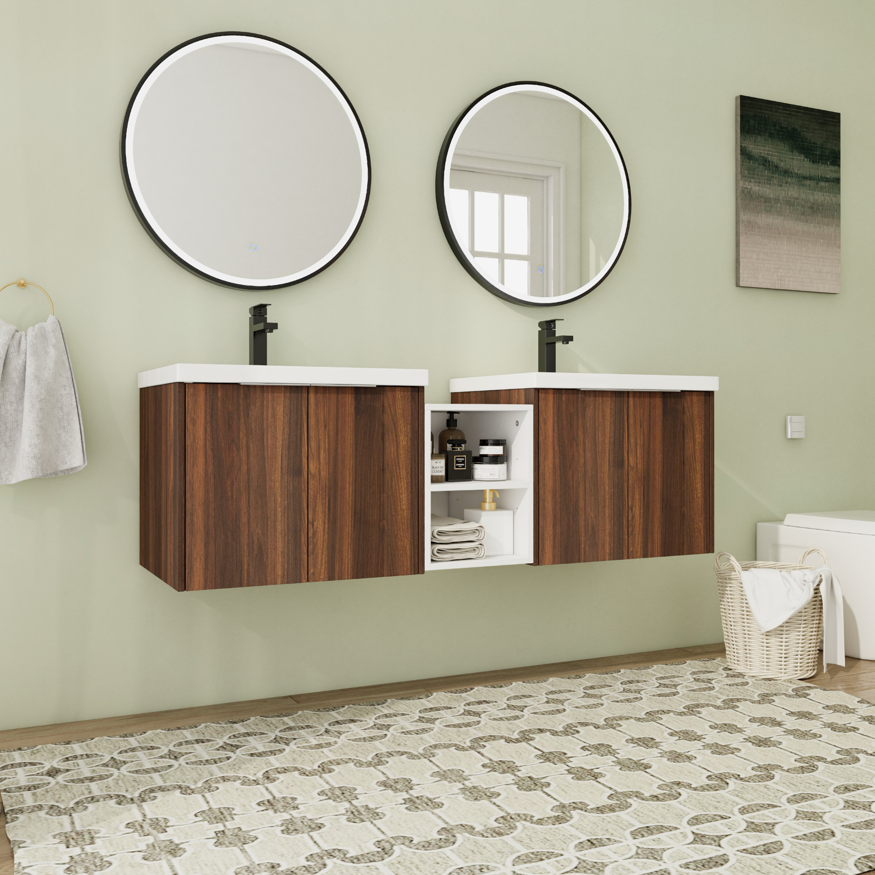 Loon Peak® Jinela 59.27'' Double Bathroom Vanity with Resin Top | Wayfair