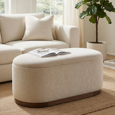 Banc avec rangement relevable Sio, tissu velours côtelé taupe, brun 43 po