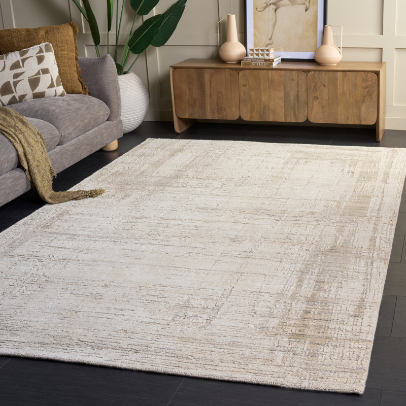 Mirage Hand Loomed Wool/Bamboo Silk Abstract Rug in Grey/Beige, Rectangle 6' x 9'