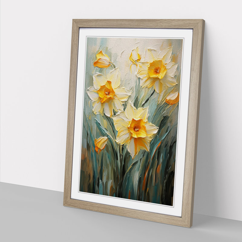 Daffodil Flower Impressionism - Framed Print, Oak Framed, 34cm H x 25cm W