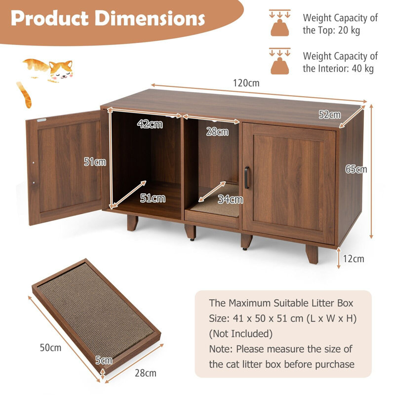 Aaliyah Enclosed Litter Box Enclosure, Brown