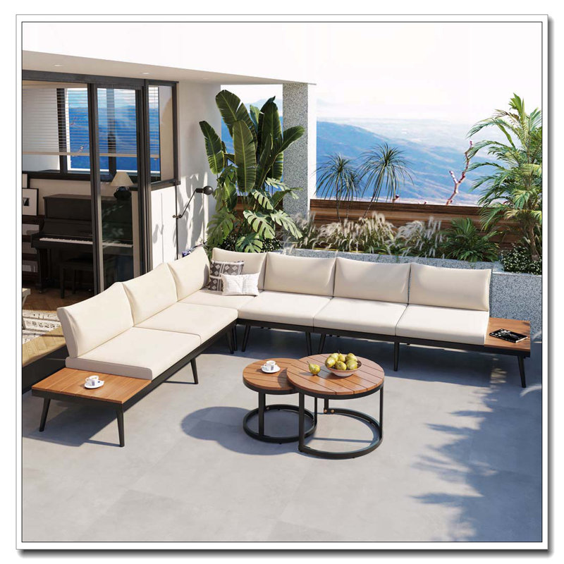Ensemble de canapé modulaire d'extérieur 6 pièces avec tables basses gigognes (beige), Beige