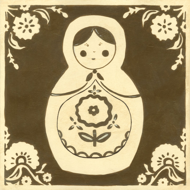 Russian Doll In Brown by June Erica Vess - Wrapped Canvas Painting, 30cm H x 30cm W x 3.8cm D