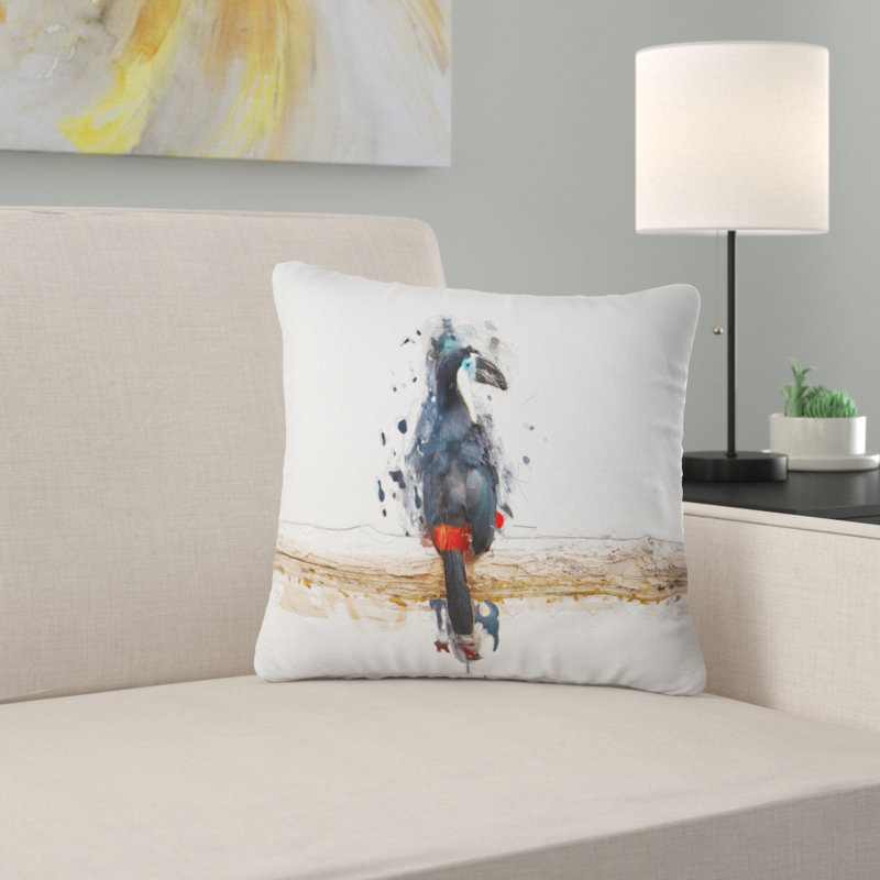 Toucan sur la branche - Coussin imprimé animal, 16 po x 1 po, Coussin décoratif