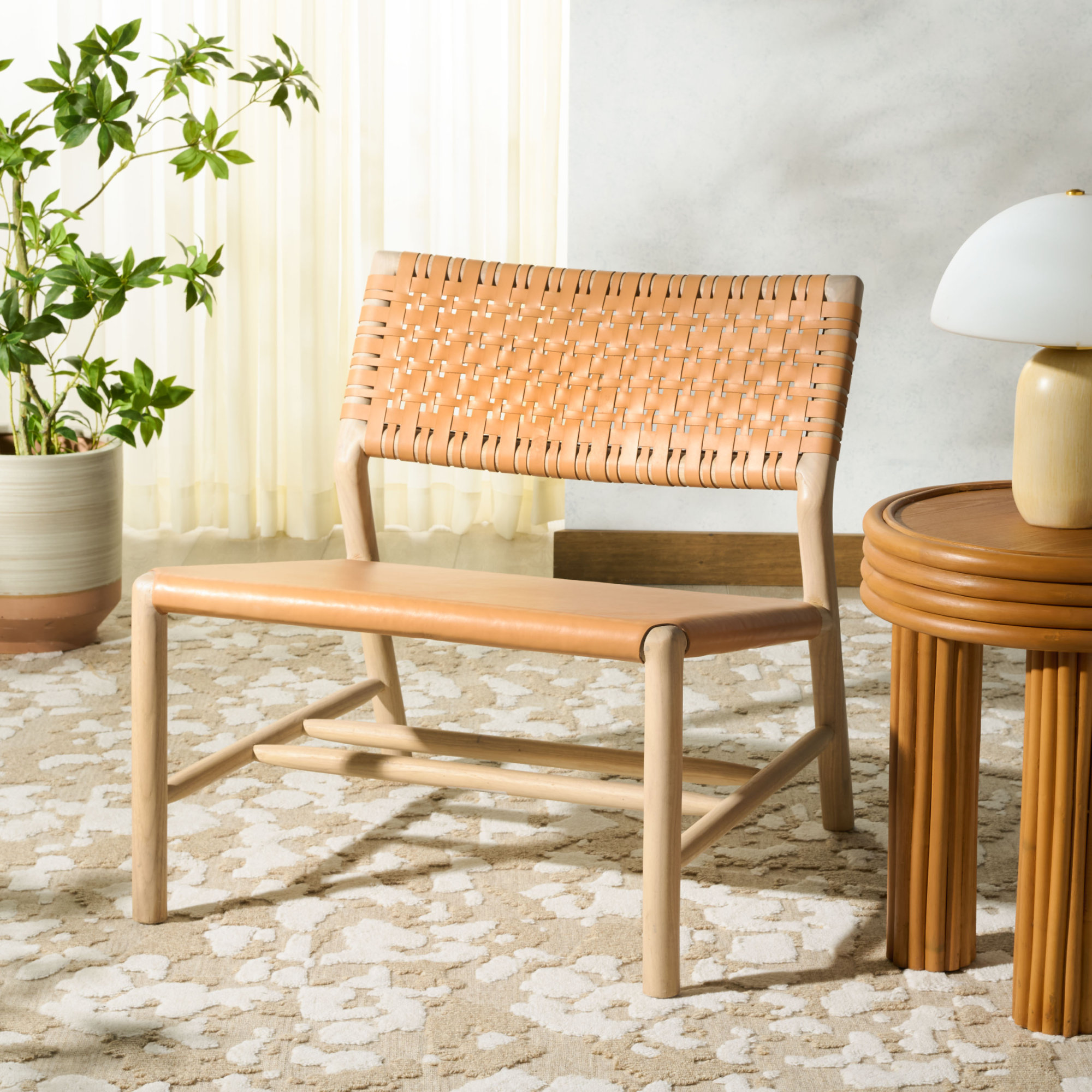 Stowmarket Woven Leather Acccent Chair, Natural, Tan Leather