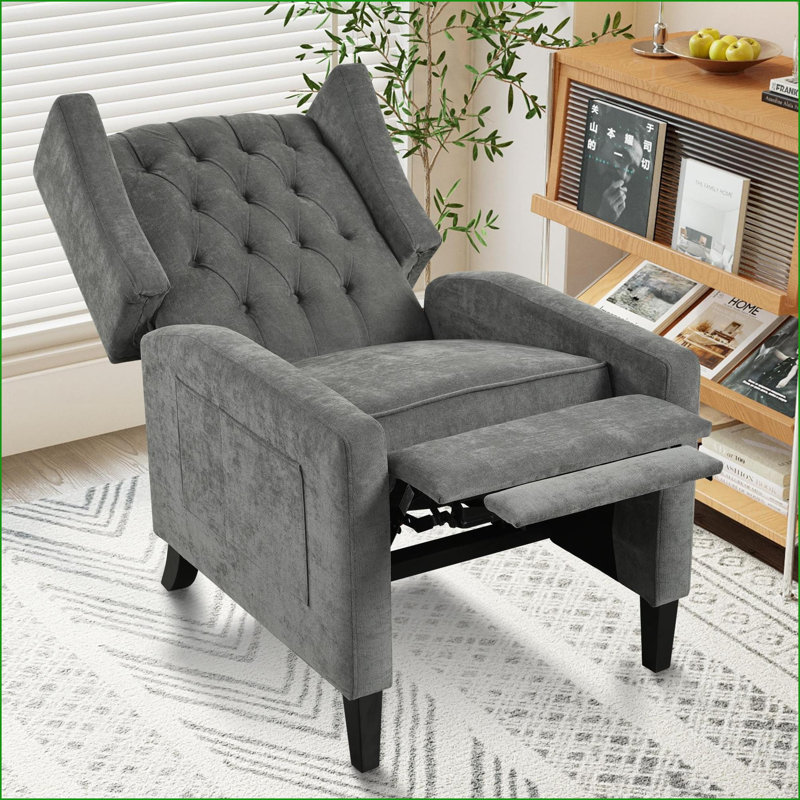 Fauteuils inclinables pour le salon, fauteuil inclinable moderne à oreilles avec table d'appoint pliable et amp; Ports USB, polyester gris clair | Cadre en bois massif