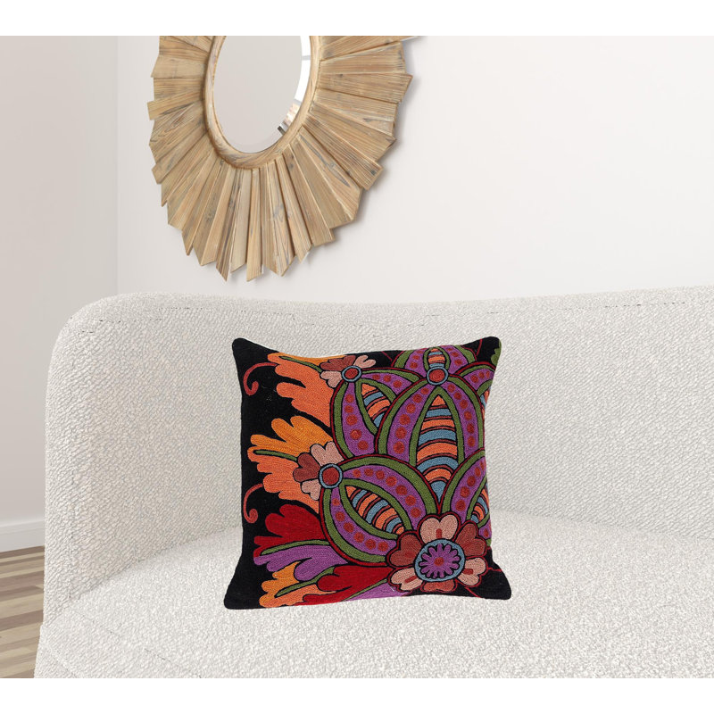 Coussin 100% coton avec fermeture à glissière 20 "x 20" noir et orange