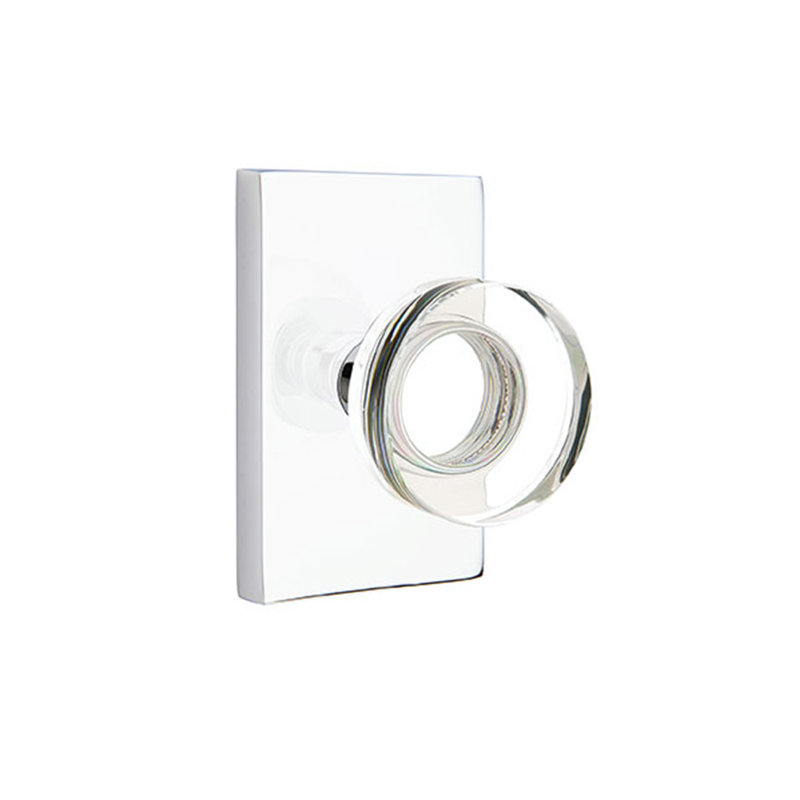 Ensemble de boutons de passage Emtek avec rosette rectangulaire moderne et poignée moderne en verre à disque, Chrome poli
