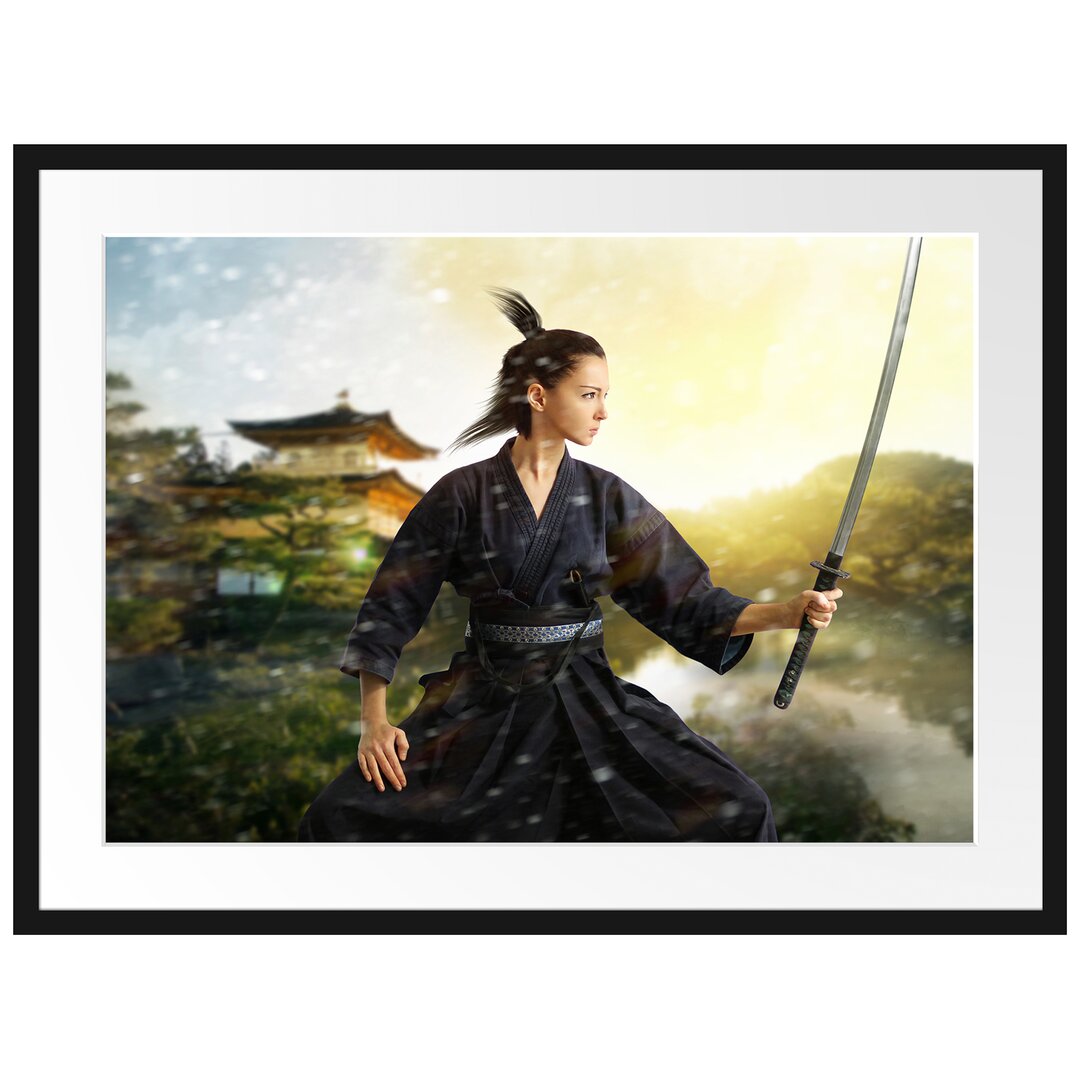 Gerahmtes Poster Samurai-Kriegerin Schnee