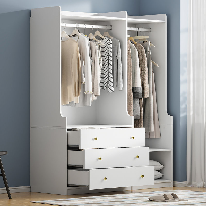 Rangement ouvert pour garde-robe en bois pour chambre à coucher, Blanc